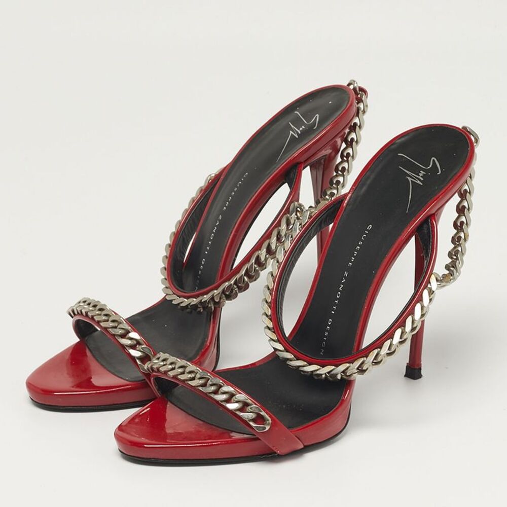 Giuseppe Zanotti Curb Chain Size 40 Red Patent Leather Slide Sandals - Picture 2 of 7